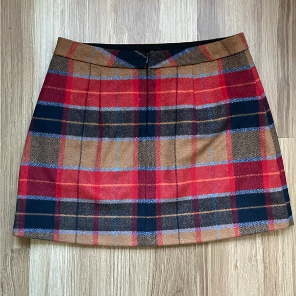 Harlowe & Graham Red and Brown Plaid Mini Skirt - Picture 2 of 6